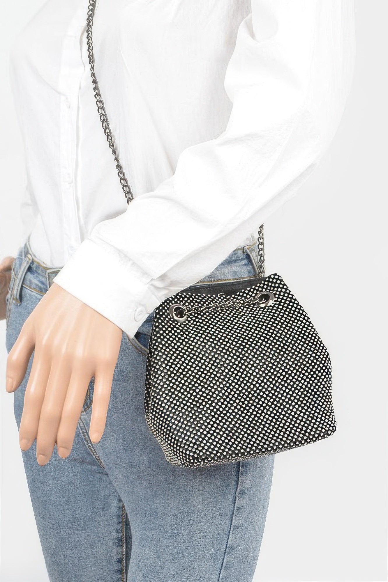 Rhinestone Bucket Chain Bag - Tigbul's Variety Fashion Shop
