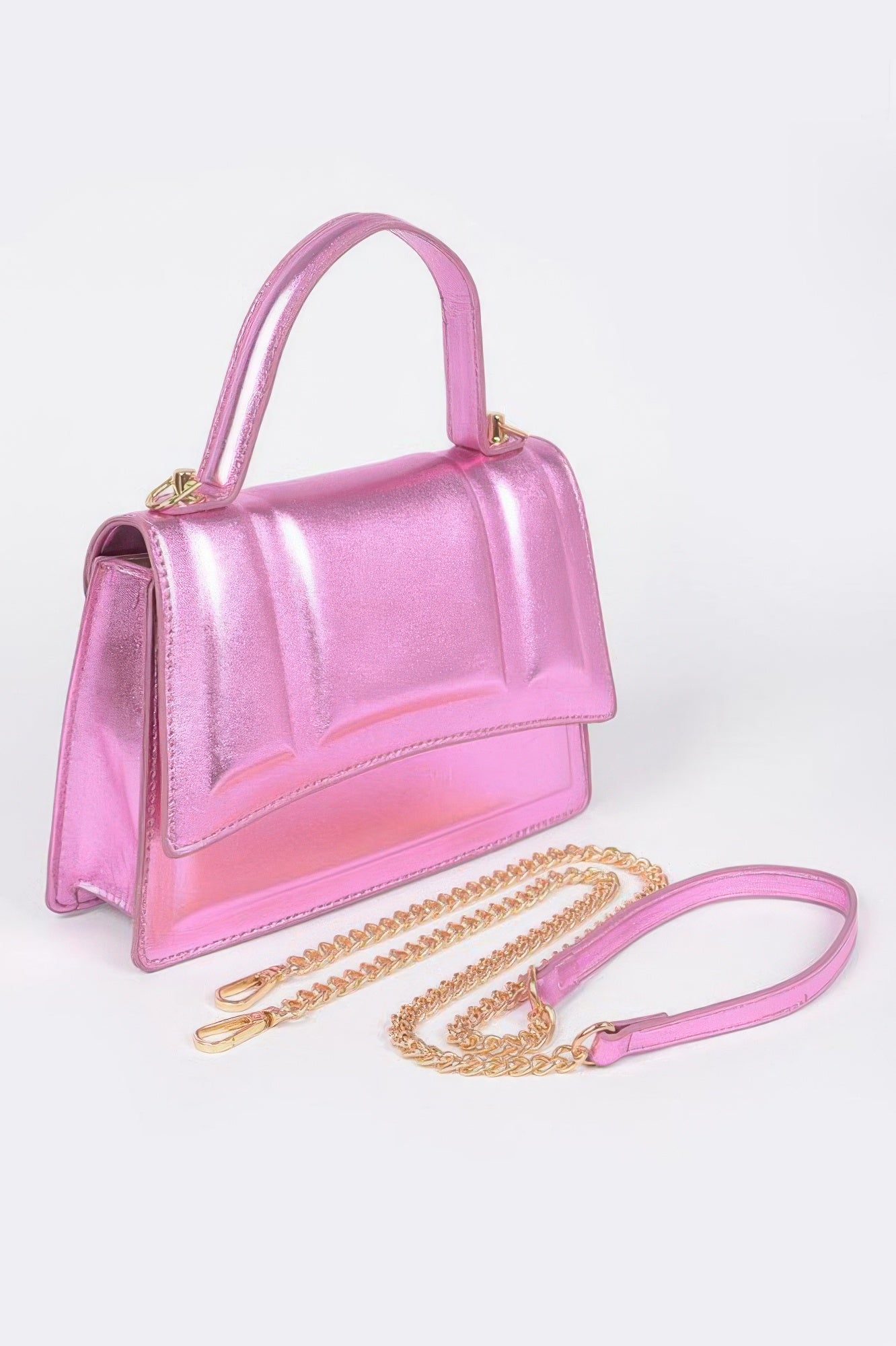 Metallic Top Handle Crossbody Bag - Tigbul's Variety Fashion Shop