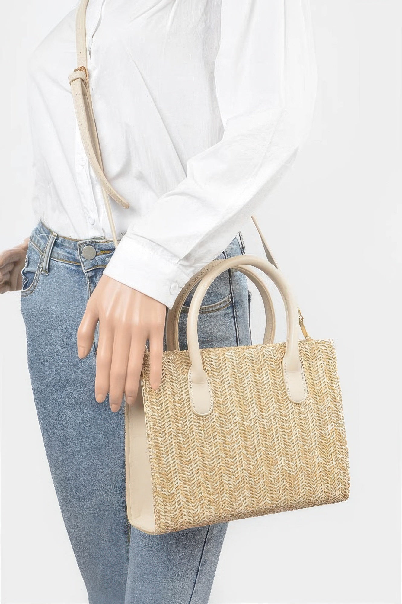 Vegan Faux Straw Mini Tote Bag - Tigbul's Variety Fashion Shop