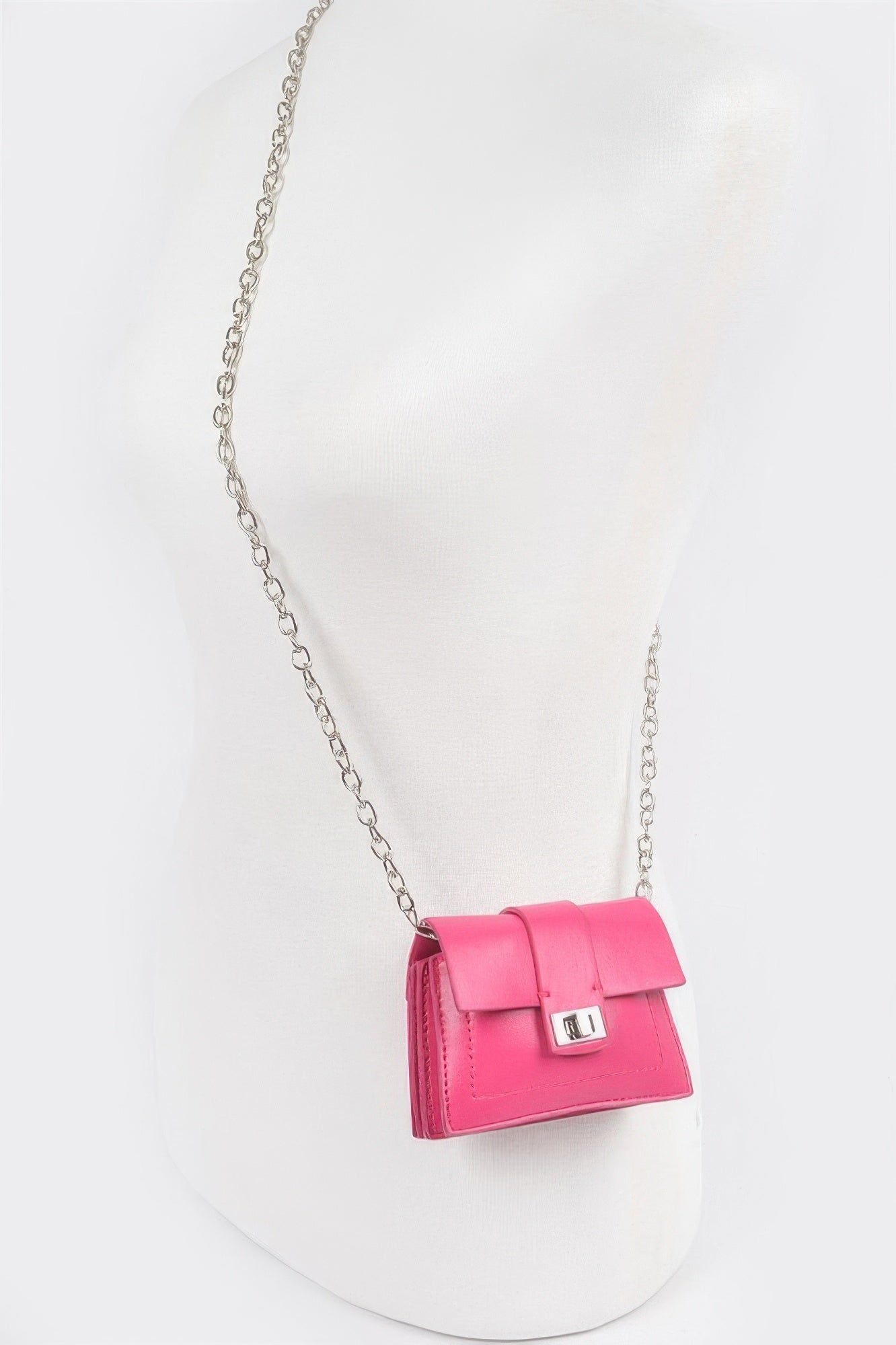Card crossbody wallet (fuchsia) with chain strap and flap clasp