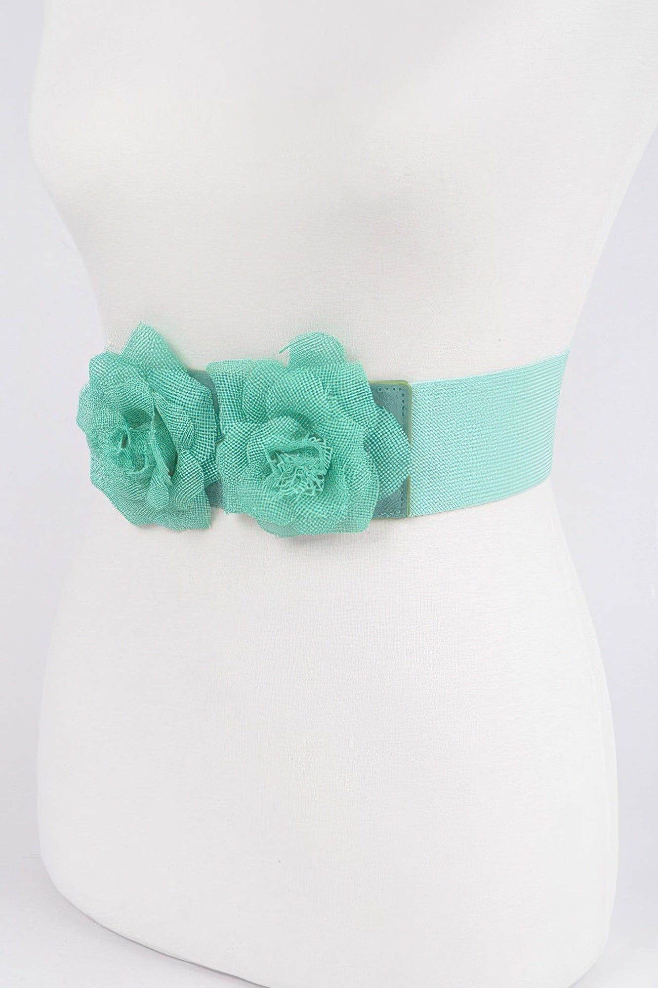 Mint flower elastic belt, two layered rosette flowers at center