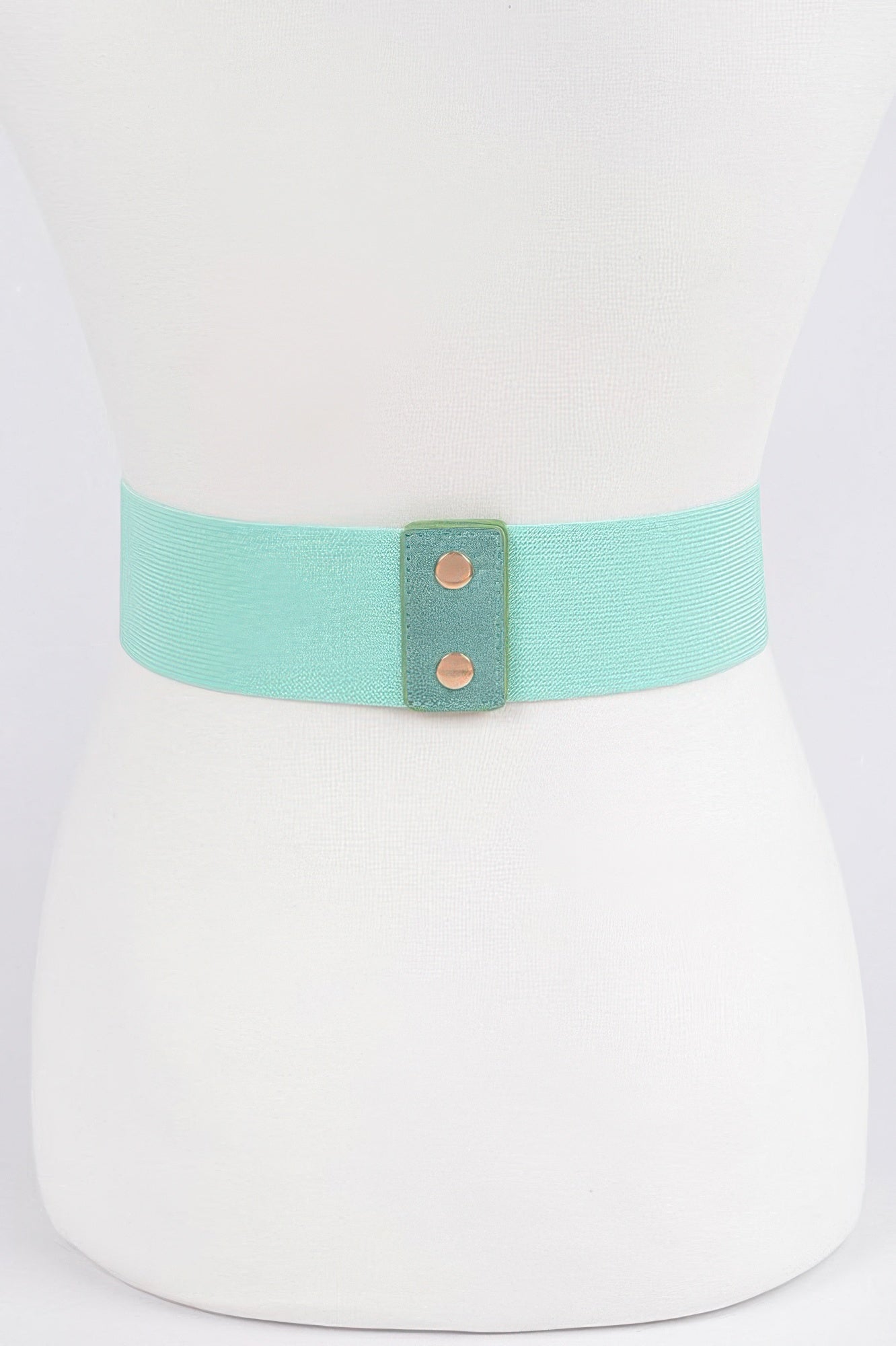 Mint elastic belt with two eyelet studs and flower rosette embellishments