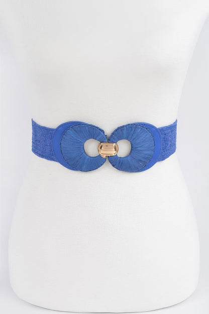 Faux Straw Two Buckle Elastic Belt - Tigbul's Variety Fashion Shop