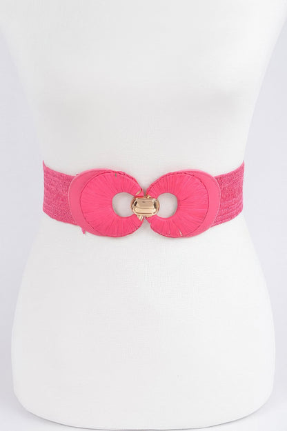 Faux Straw Two Buckle Elastic Belt - Tigbul's Variety Fashion Shop