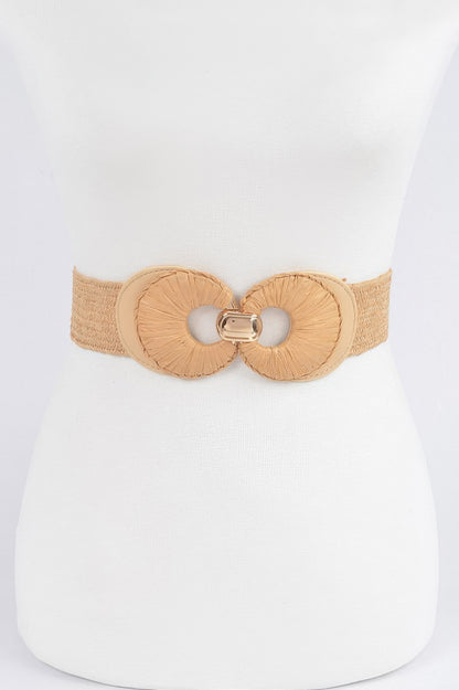 Faux Straw Two Buckle Elastic Belt - Tigbul's Variety Fashion Shop
