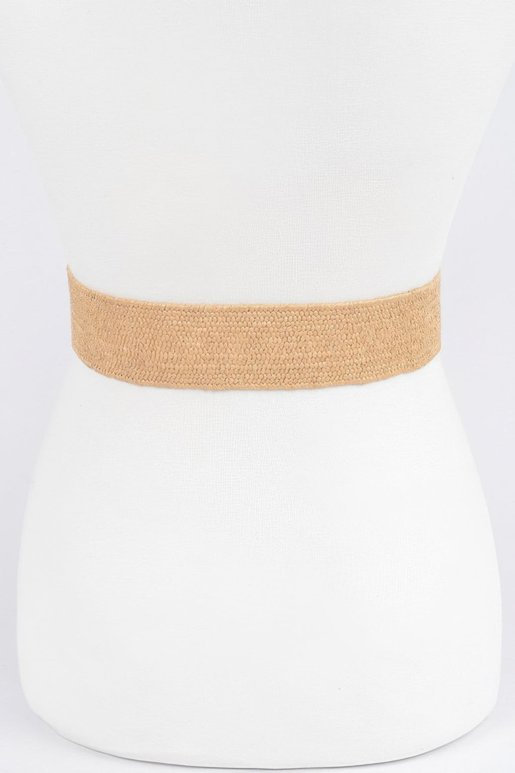 Faux straw elastic belt in khaki beige with simple wide elastic band