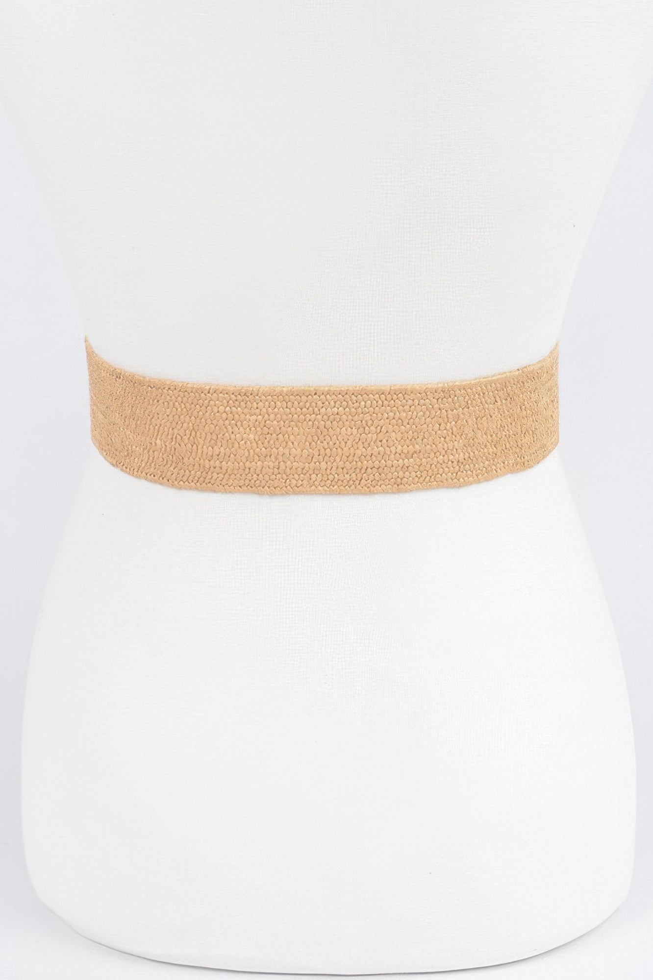 Faux straw elastic belt in khaki beige with simple wide elastic band
