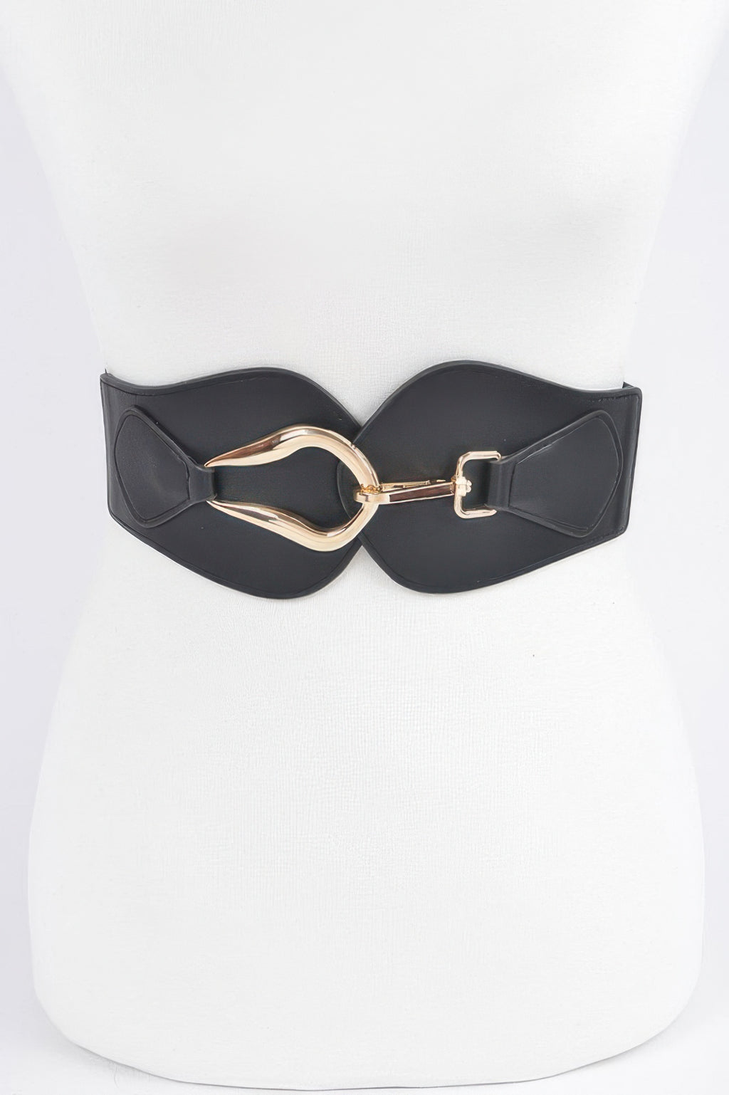 Black metal buckle elastic belt with double ring buckle and wide elastic band