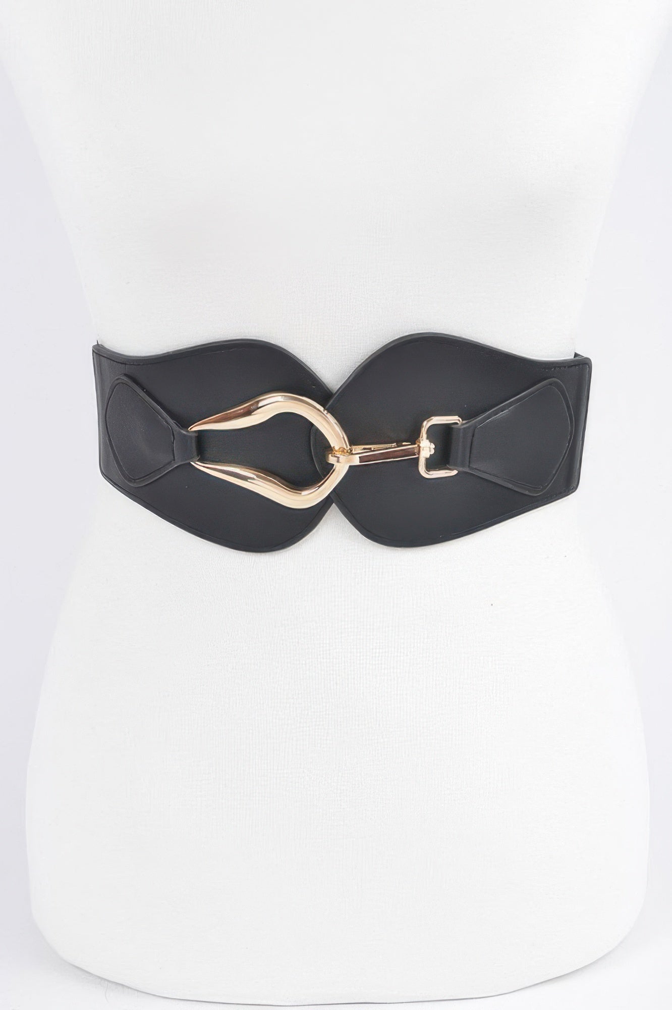 Black metal buckle elastic belt with double ring buckle and wide elastic band