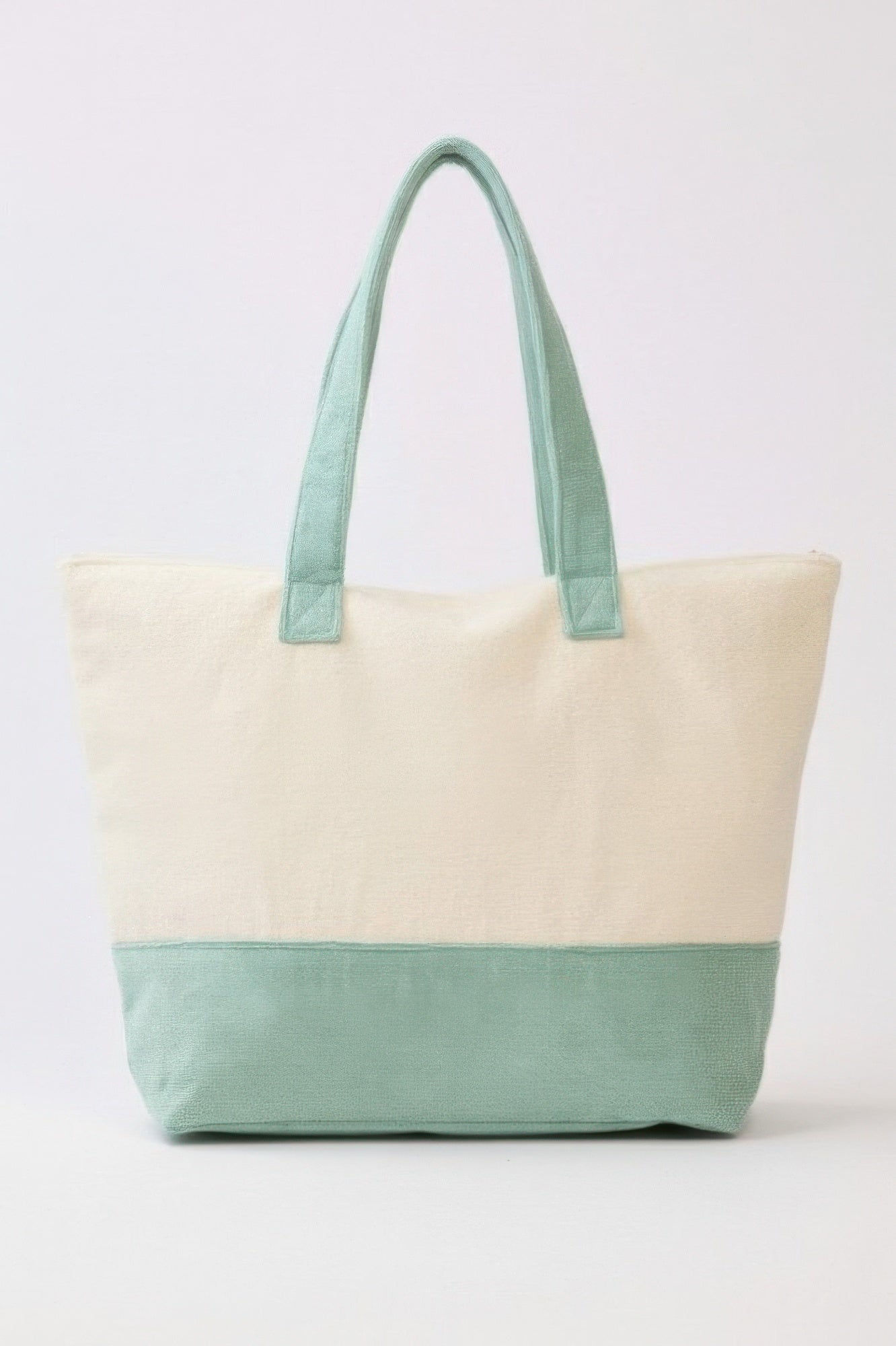 Beach Bum Terry Tote: two-tone terry tote with mint lower panel, light green handles