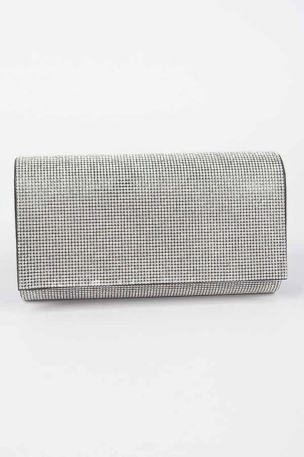 Rhinestone Party Clutch with silver rhinestone mesh finish