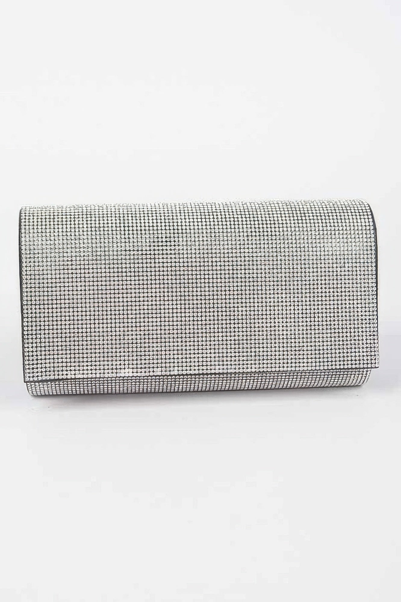 Rhinestone Party Clutch with silver rhinestone mesh finish