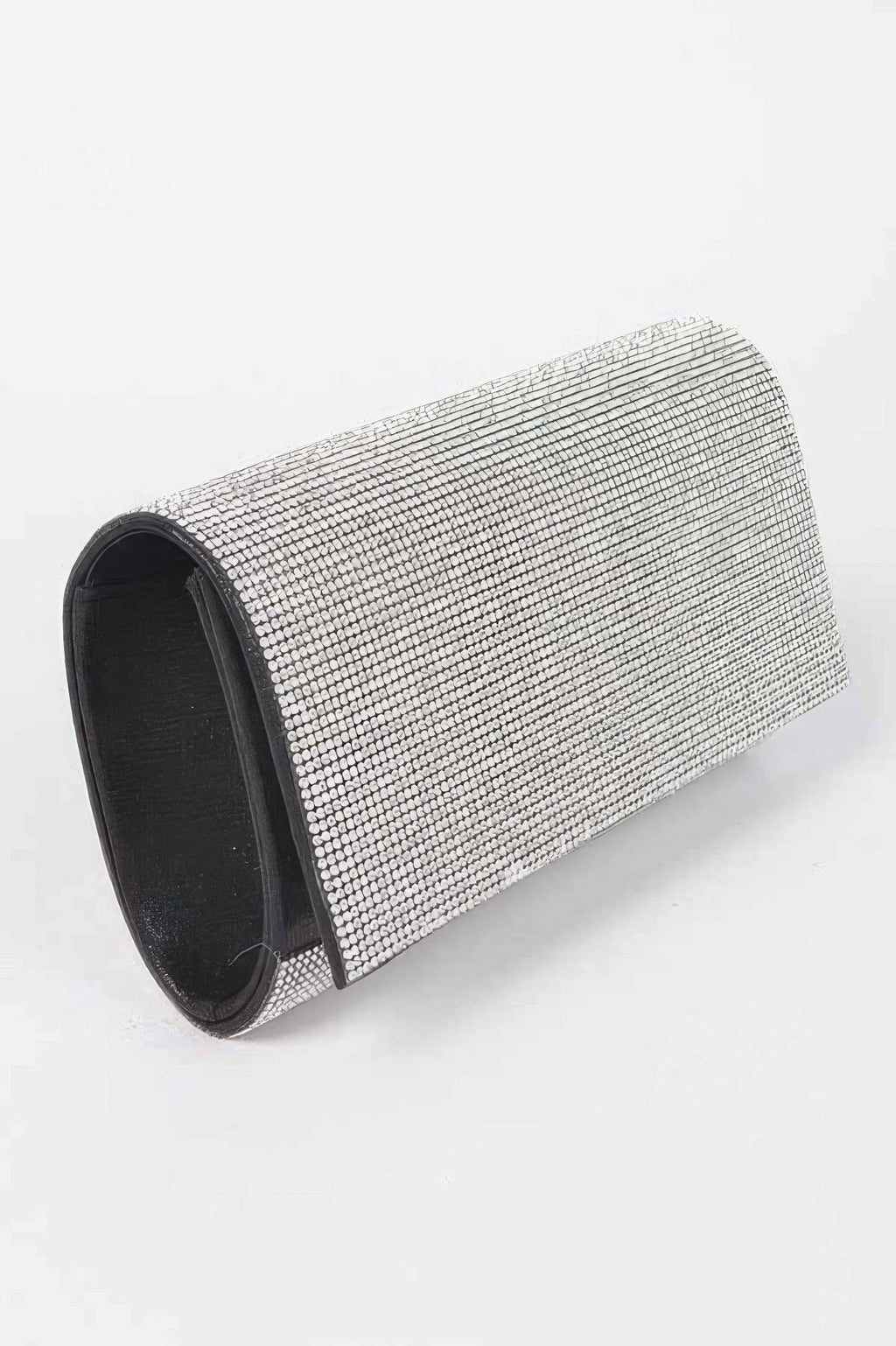 Rhinestone Party Clutch silver mesh with black interior front opening