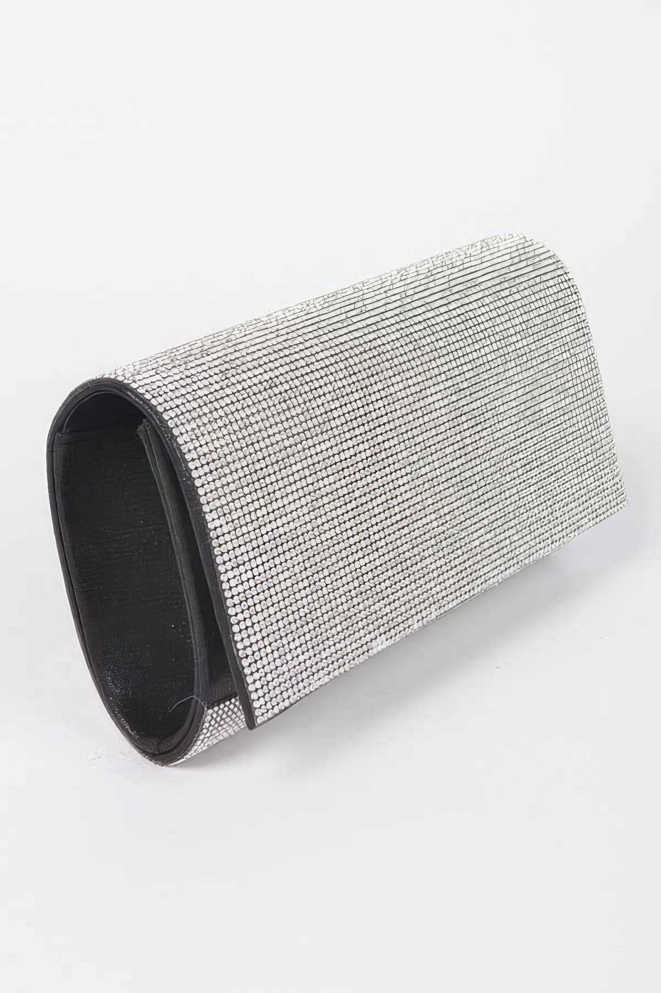 Rhinestone Party Clutch silver mesh with black interior front opening
