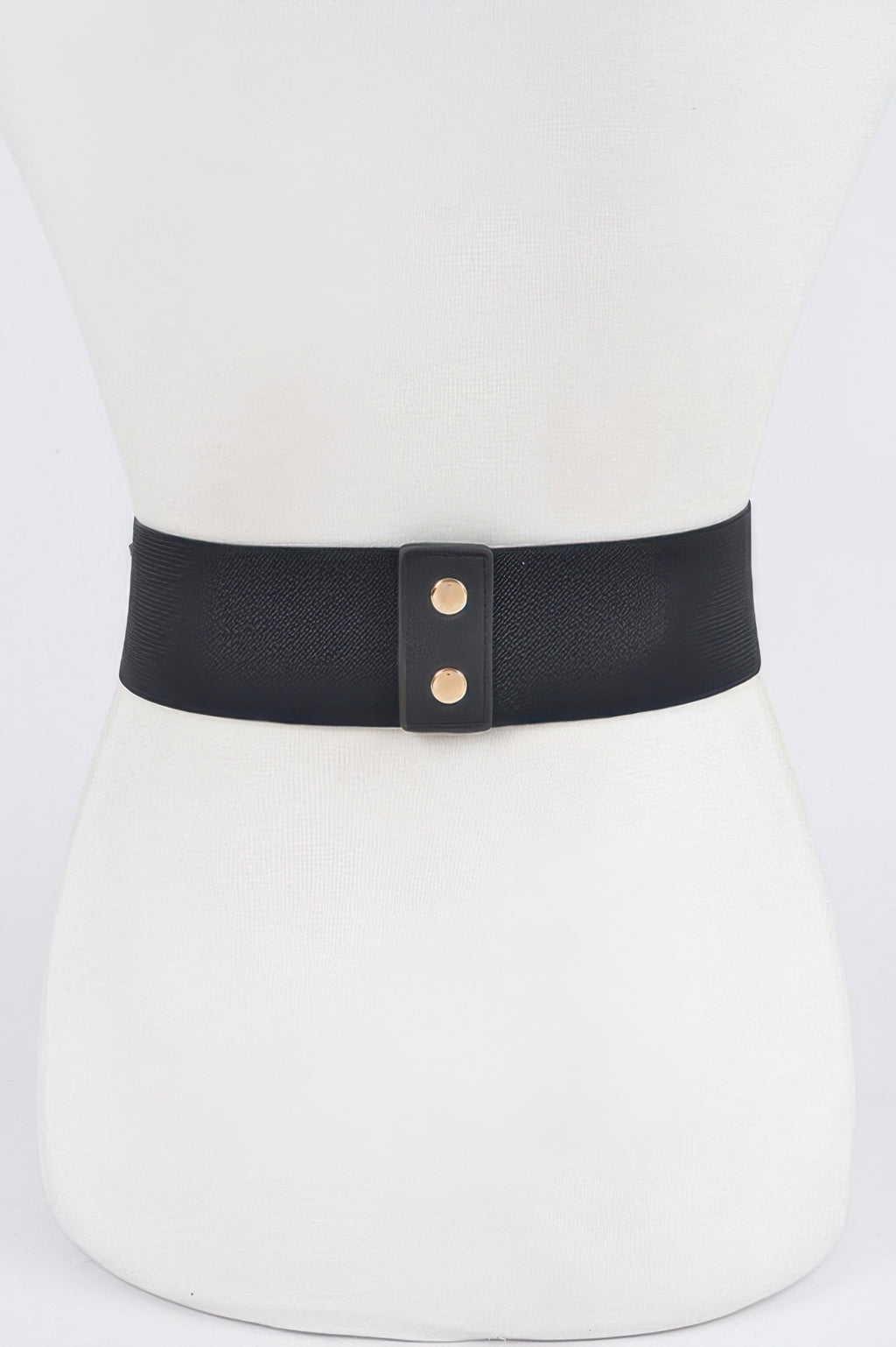 Rhinestone Link Elastic Belt, black elastic waist belt with two gold snap buttons