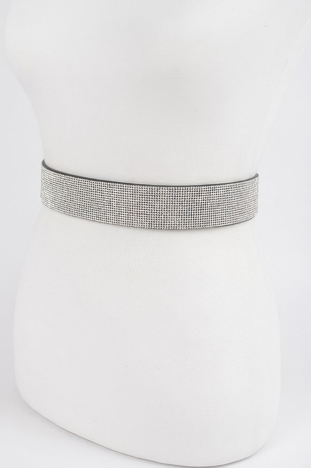 Breiter Strassgürtel aus silbernem Mesh, flach und dehnbar für Plus-Size