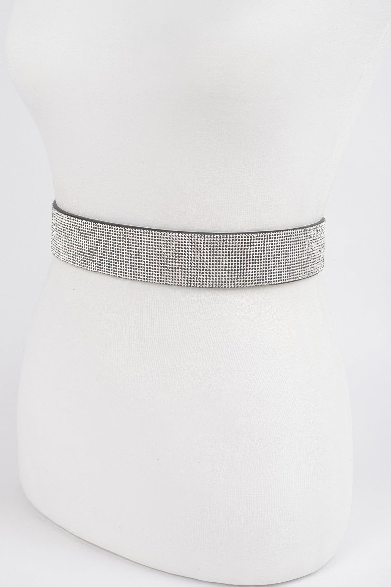 Breiter Strassgürtel aus silbernem Mesh, flach und dehnbar für Plus-Size