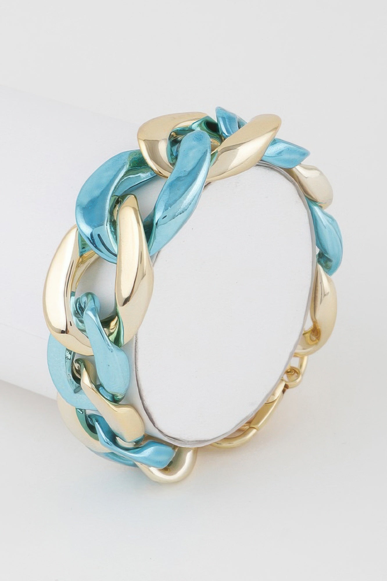 Two toned twisted chain bracelet, gold with turquoise links