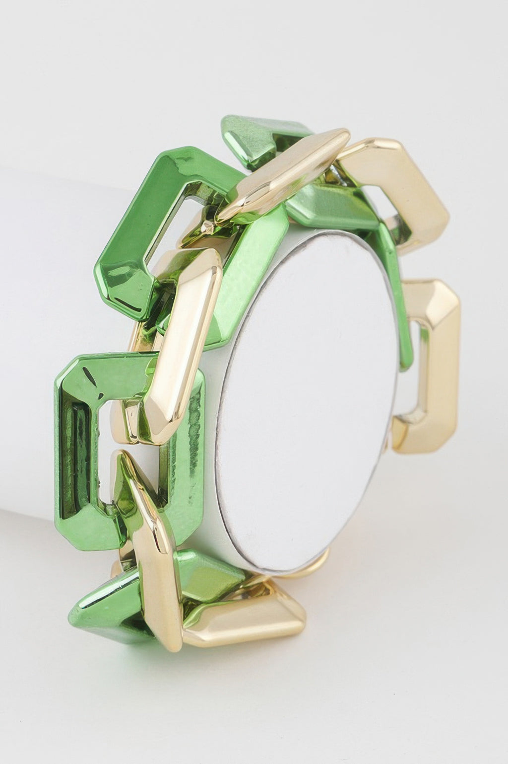 Two Toned Link Chain Bracelet, green acrylic links with gold-tone rectangular bars