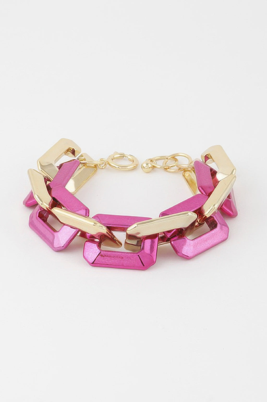 Two Toned Link Chain Bracelet, pink-and-gold chunky link cuff with clasp chain