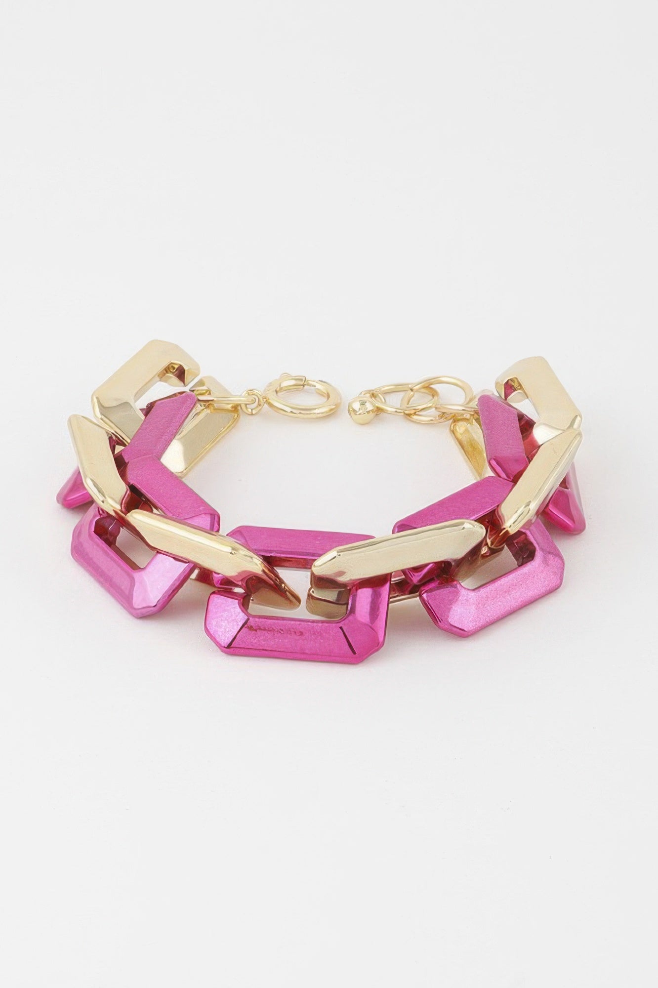 Two Toned Link Chain Bracelet, pink-and-gold chunky link cuff with clasp chain