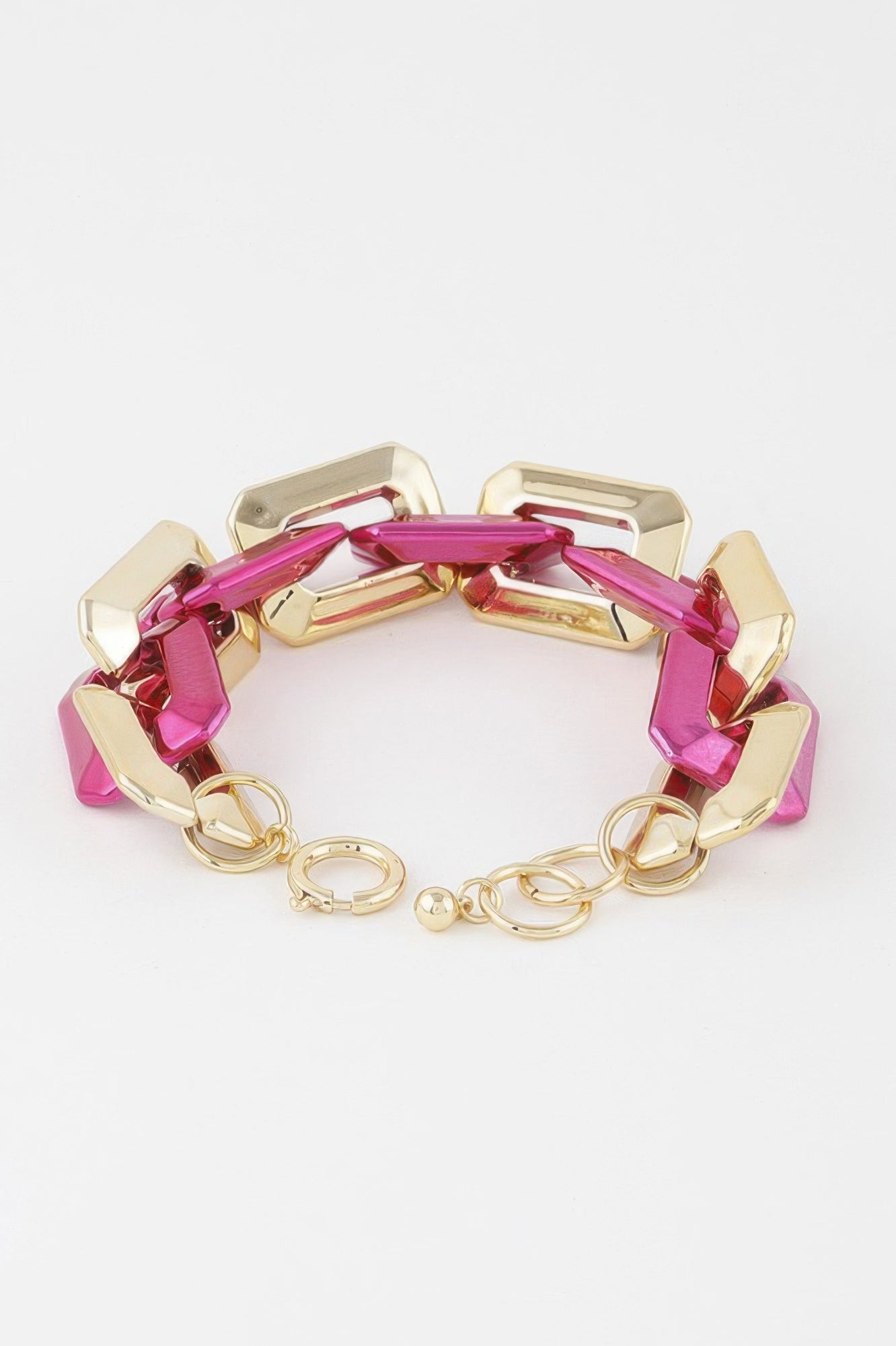 Two Toned Link Chain Bracelet, pink links with gold-tone open link bar frame