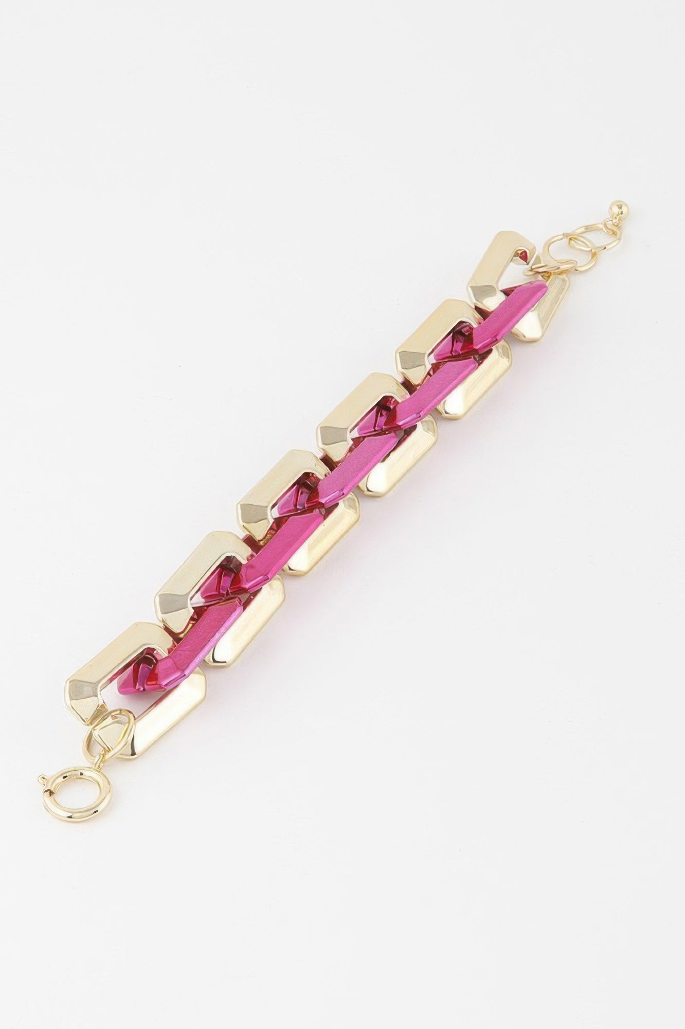 Two Toned Link Chain Bracelet, pink and gold-tone link bracelet with extender chain