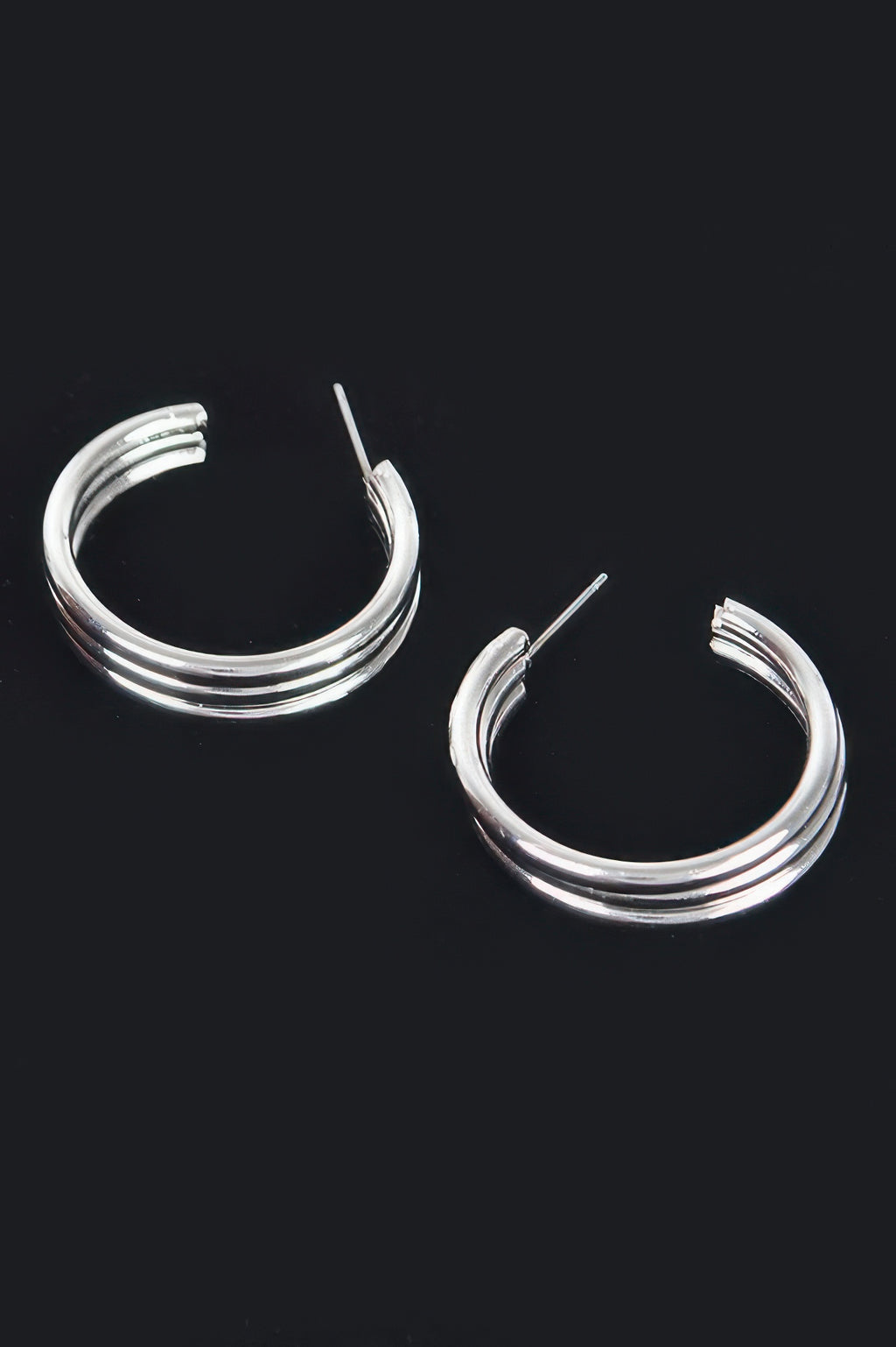 Triple hoop earrings, silver-tone pair of stacked hoop earrings