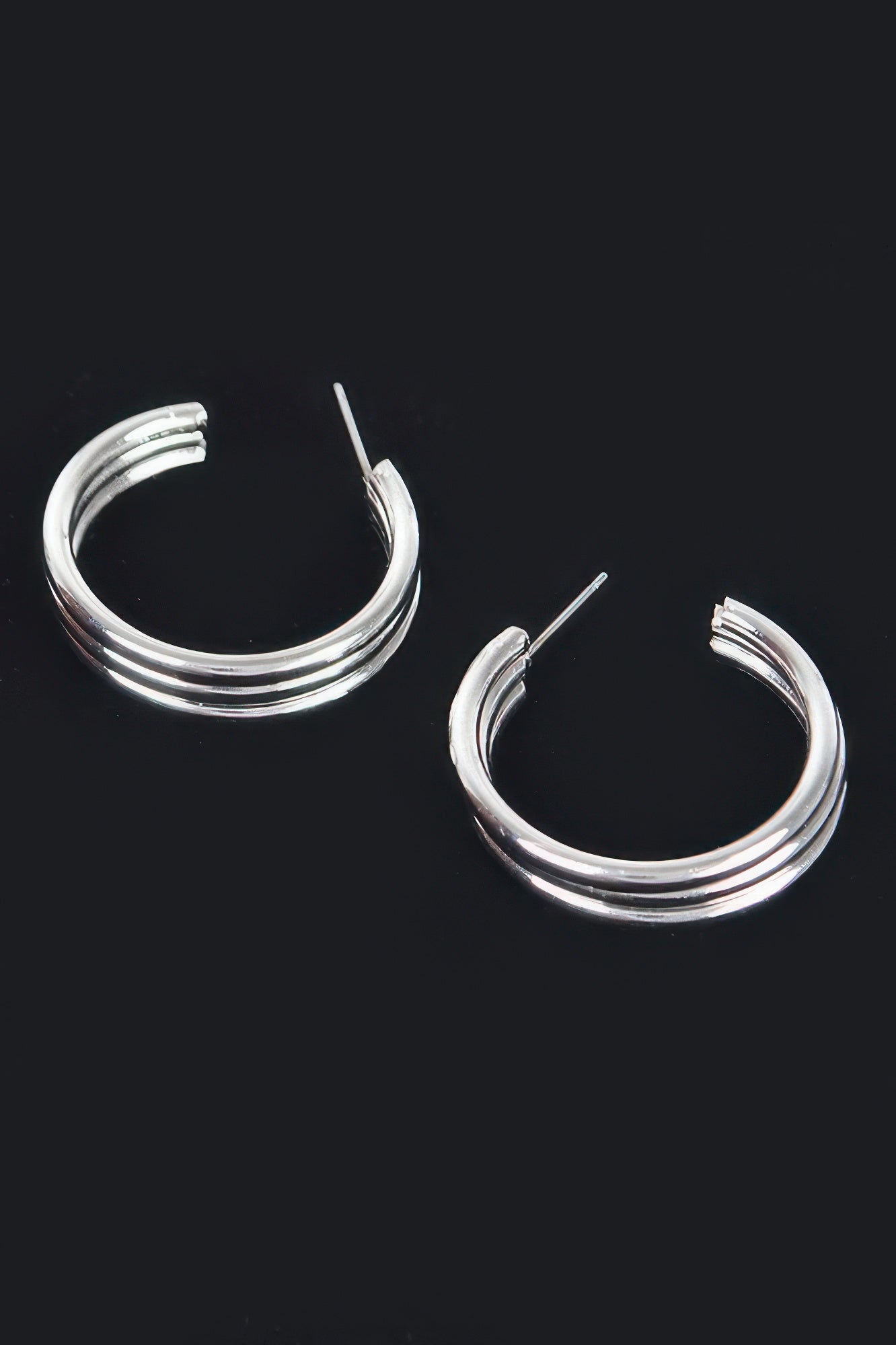 Triple hoop earrings, silver-tone pair of stacked hoop earrings