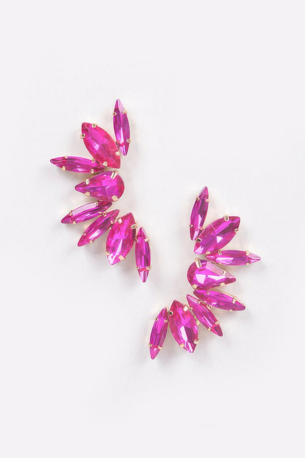 Rhinestone earrings with hot-pink marquise stones and gold-tone backs