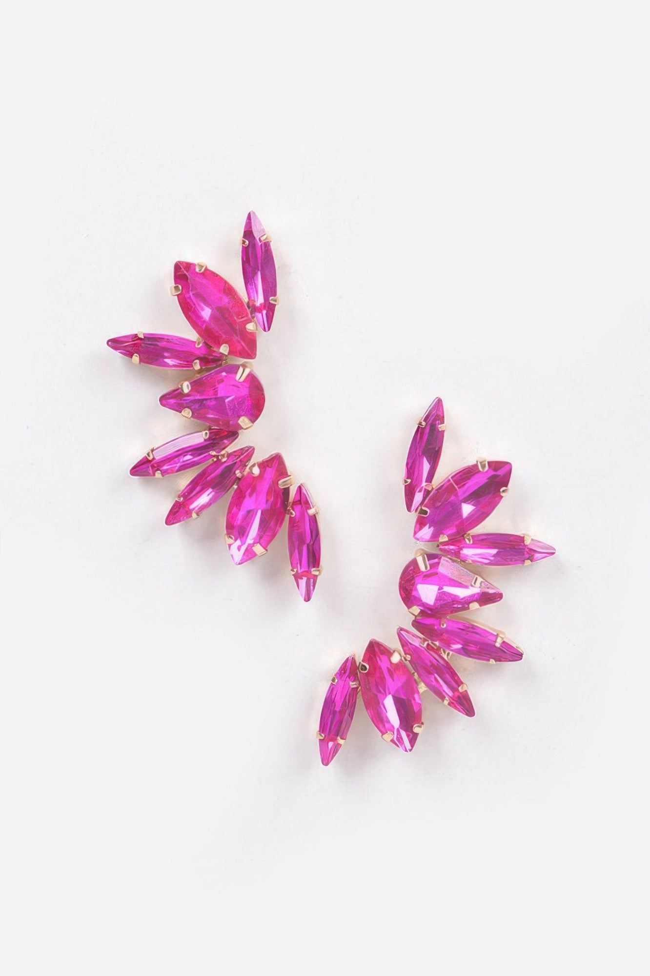 Rhinestone earrings with hot-pink marquise stones and gold-tone backs