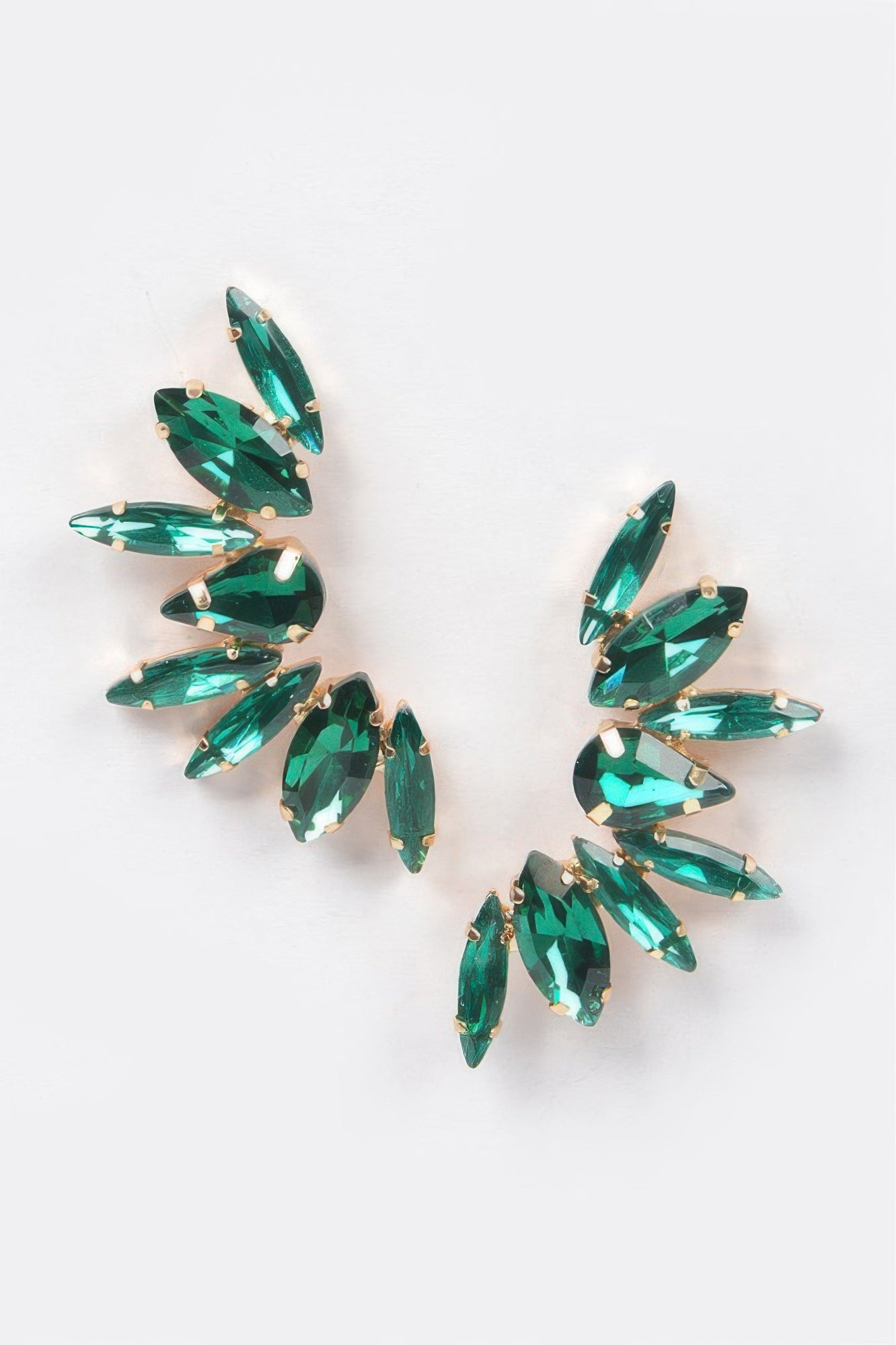 Rhinestone earrings with deep green marquise stones on gold-tone settings