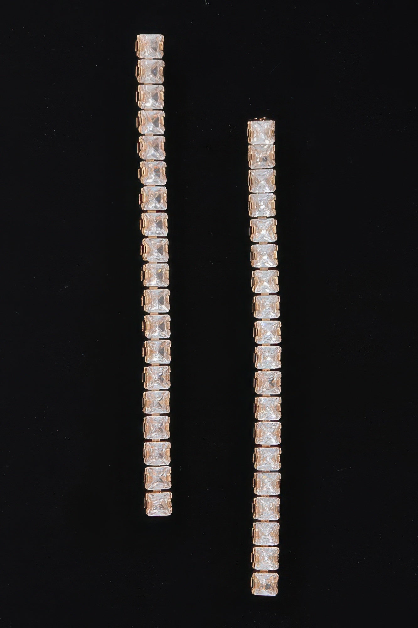 Rhinestone drop earrings with clear stones, gold-tone settings
