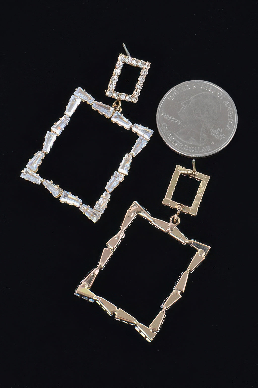 Multi-Rhinestone Dangle Ohrringe, silberfarbener Rahmen mit klarem Quadrat-Anhänger