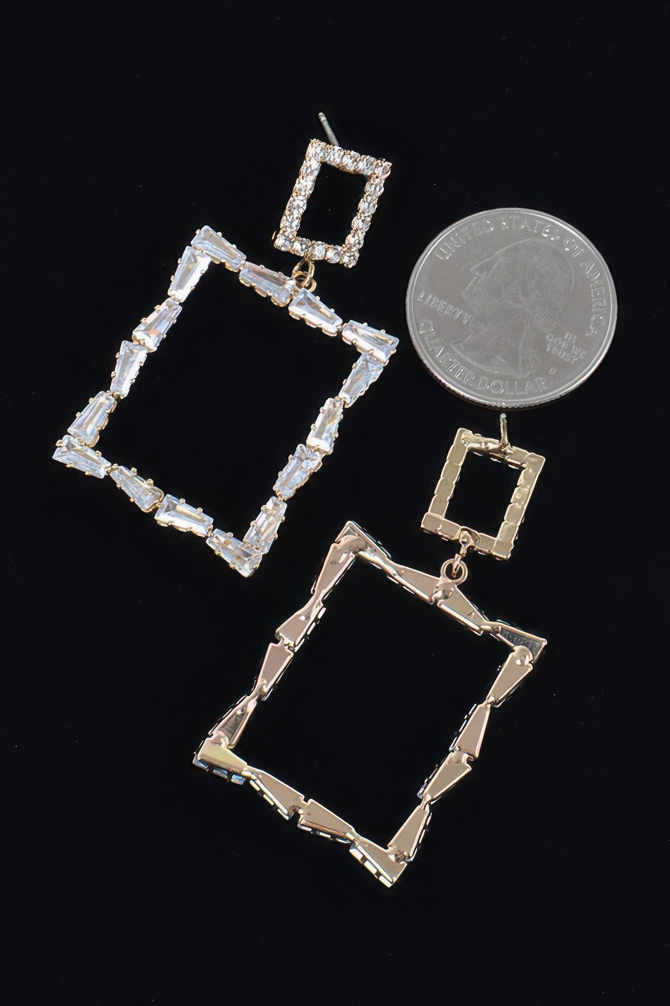 Multi-Rhinestone Dangle Ohrringe, silberfarbener Rahmen mit klarem Quadrat-Anhänger