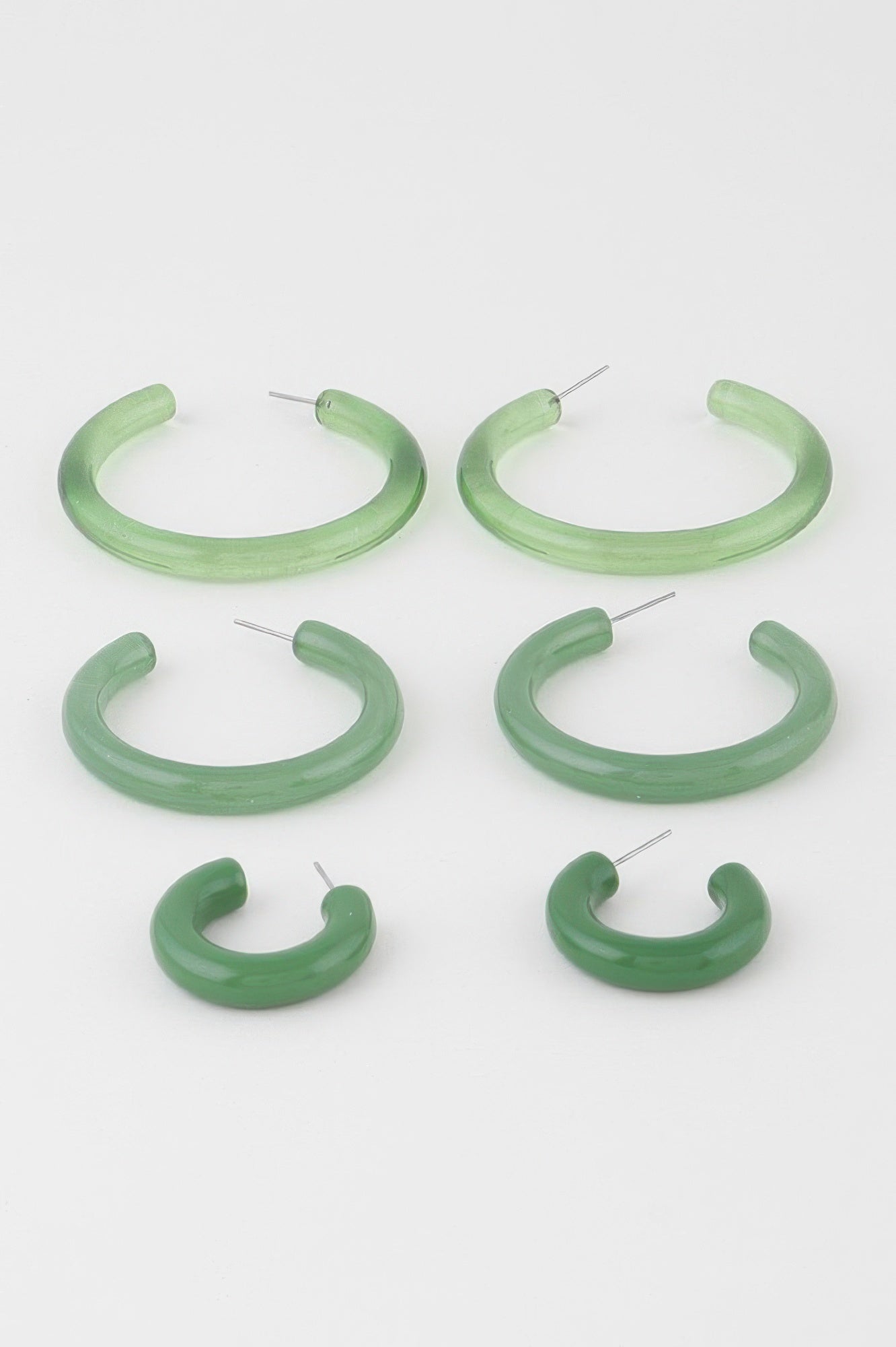 Light green multi hoop earrings set, mixed sizes with gold posts