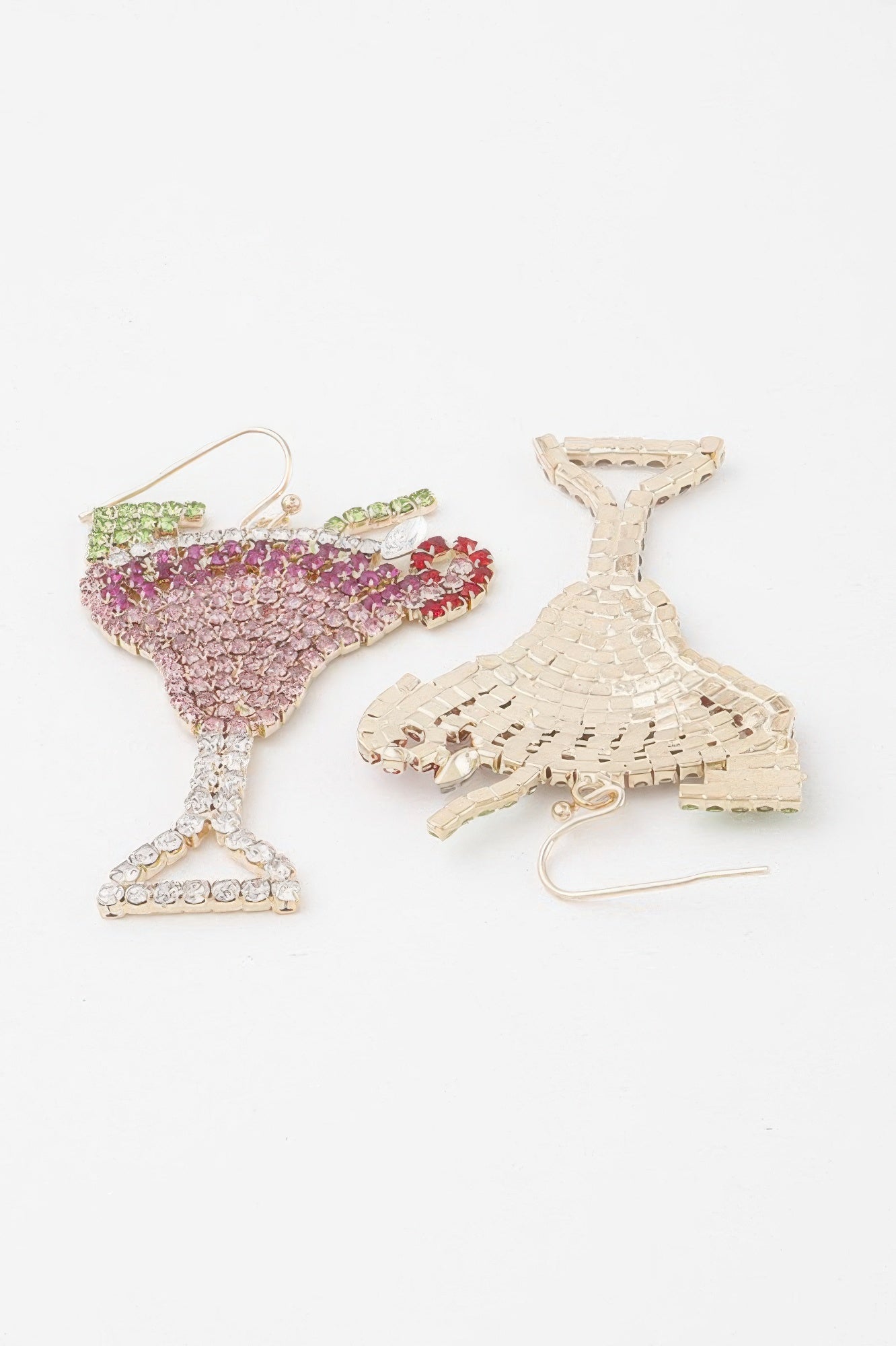 Jeweled fruit cocktail earrings, gold-tone: purple glass with red and green bead details