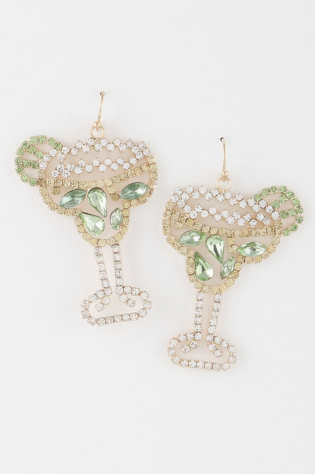 Gold jeweled lime-green cocktail earrings with dangling crystal legs