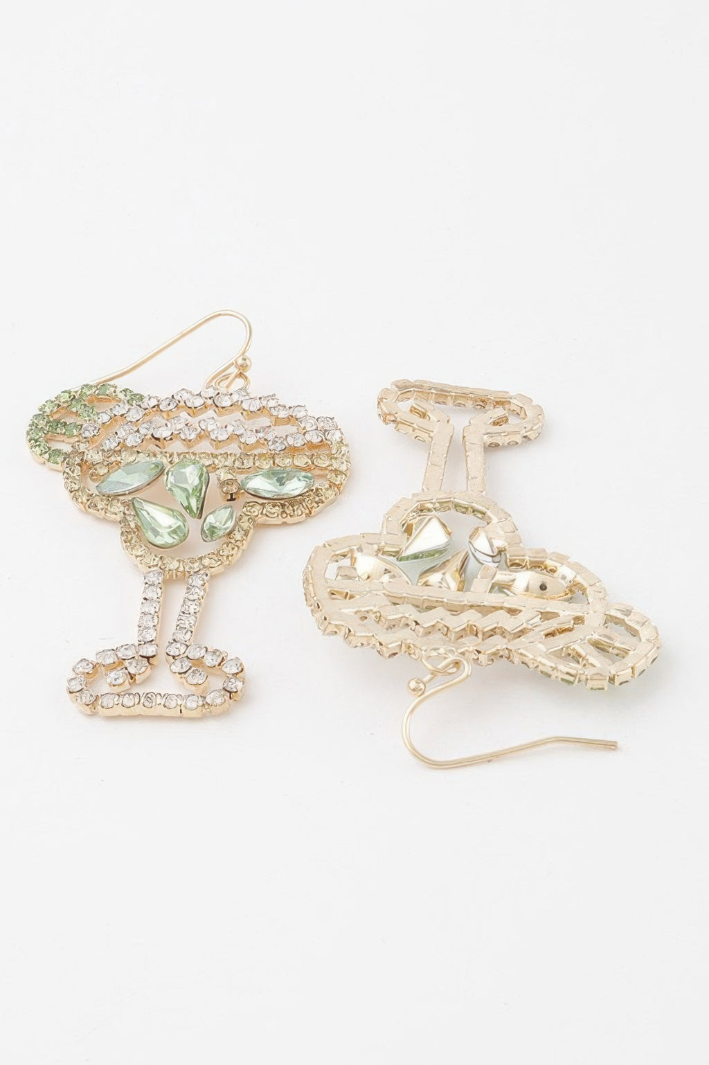 Gold-tone cocktail earrings with mint-lime stones and clear crystal trim