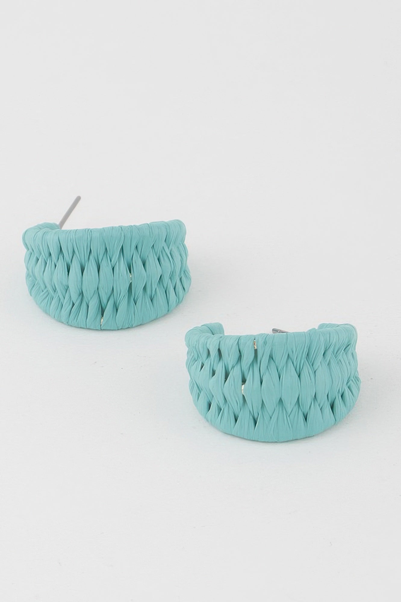 Turquoise triple-woven hoop earrings, flat profile with gold-toned stud tops