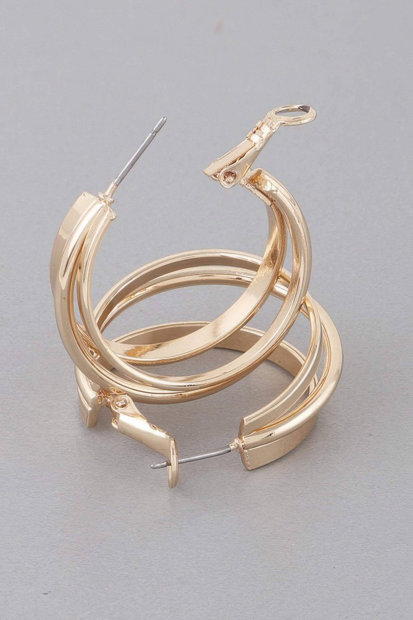 Interlaced hoop earrings, gold-tone stacked hoops with interlaced bands