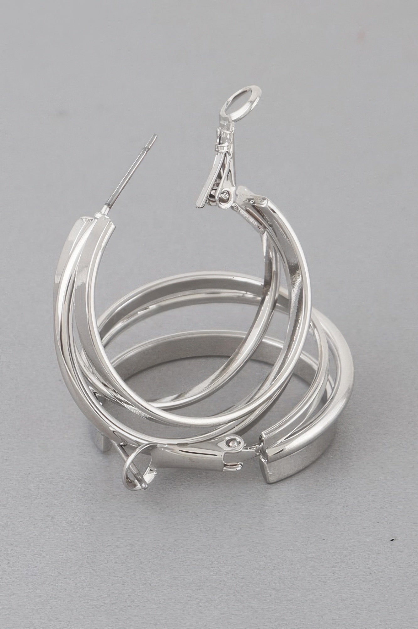 Interlaced hoop earrings, silver-tone stacked hoops with interlaced bands