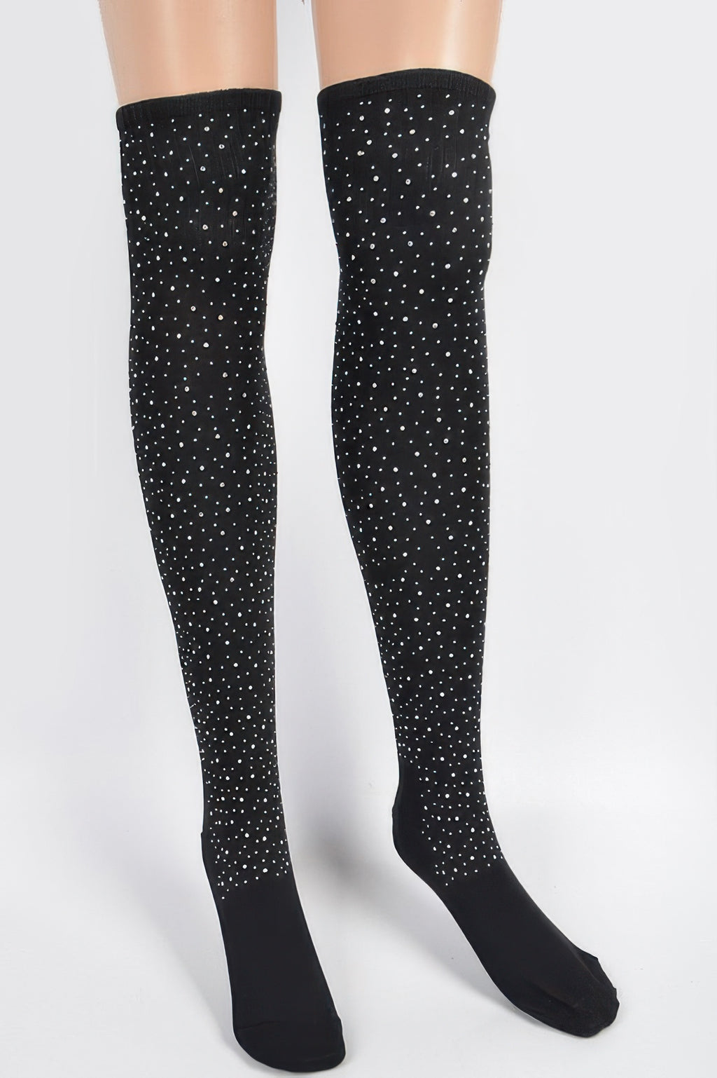 Black stone knee-high socks with allover sparkle dots and smooth foot section