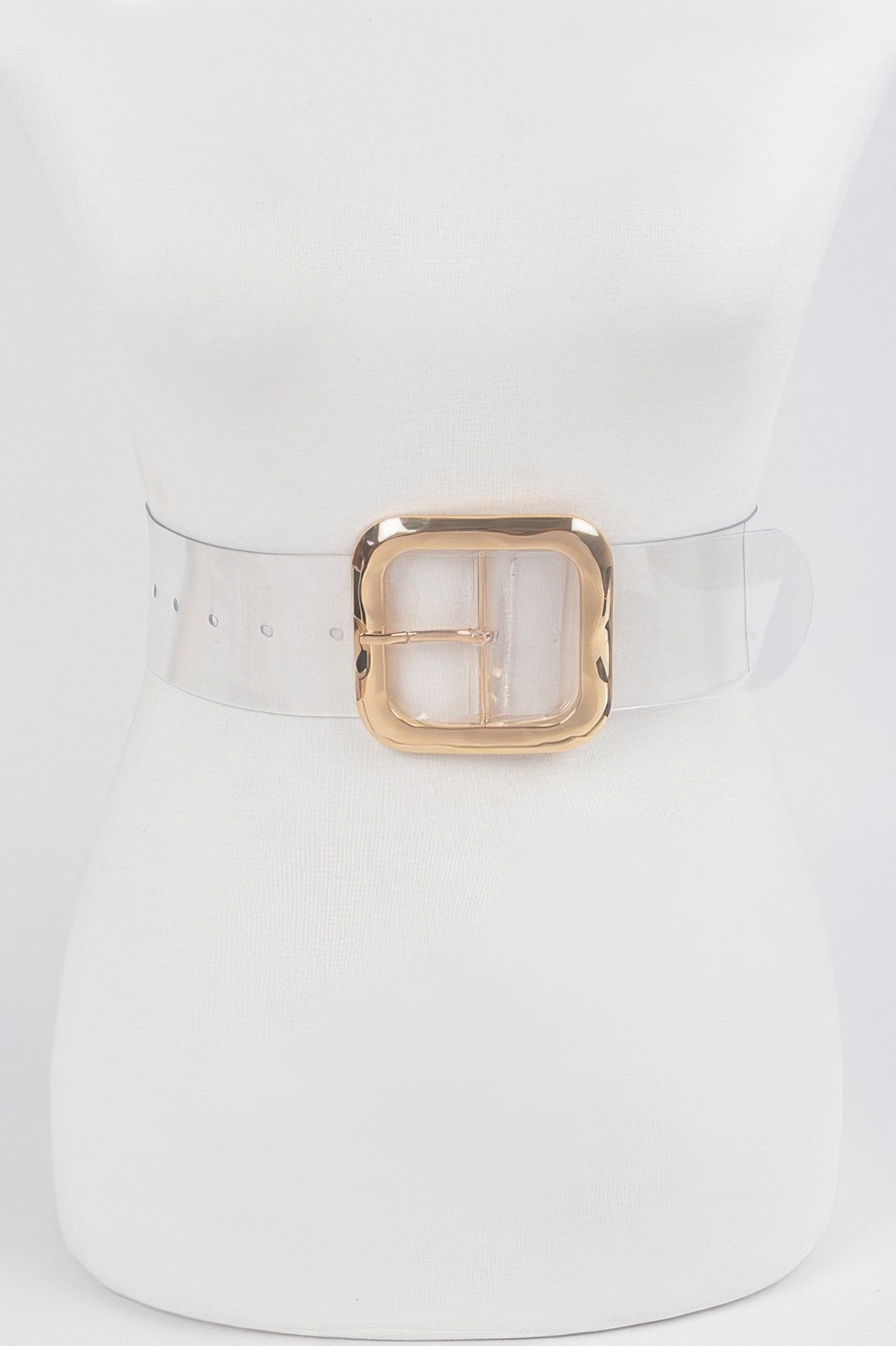 Transparent metal buckle belt with gold square buckle