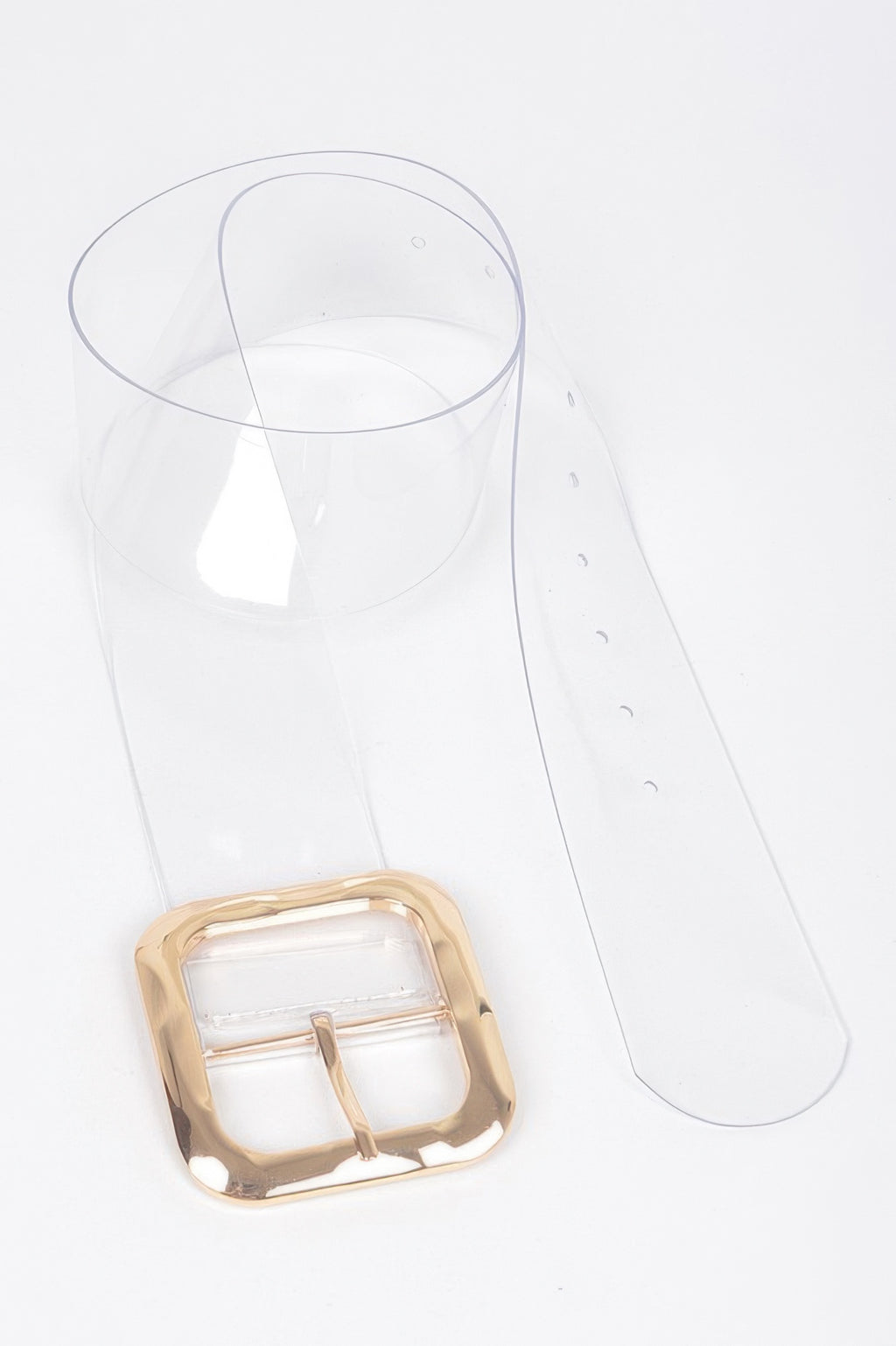 Clear transparent belt with gold square buckle and long end