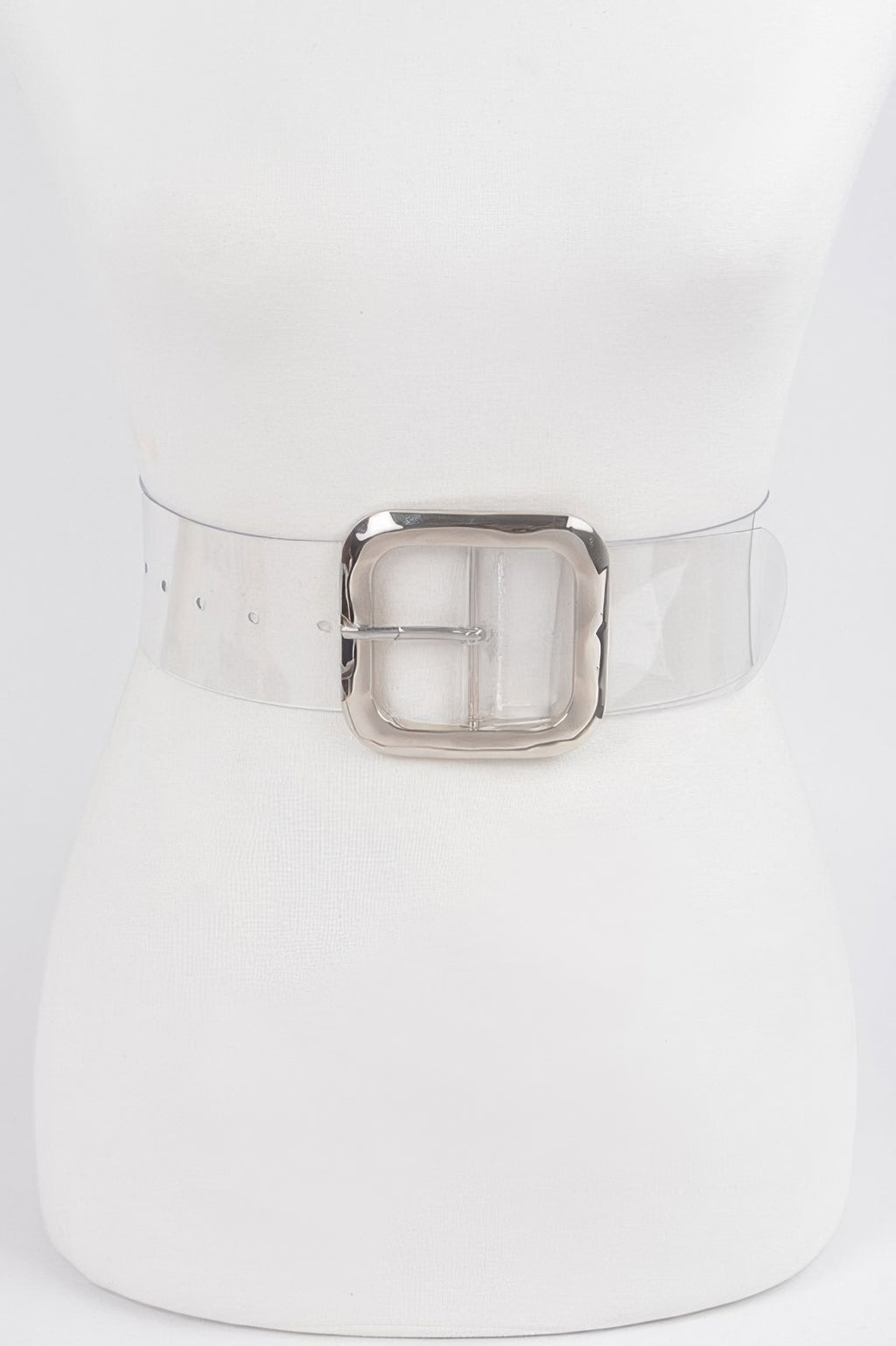 Transparent metal buckle belt with silver square buckle