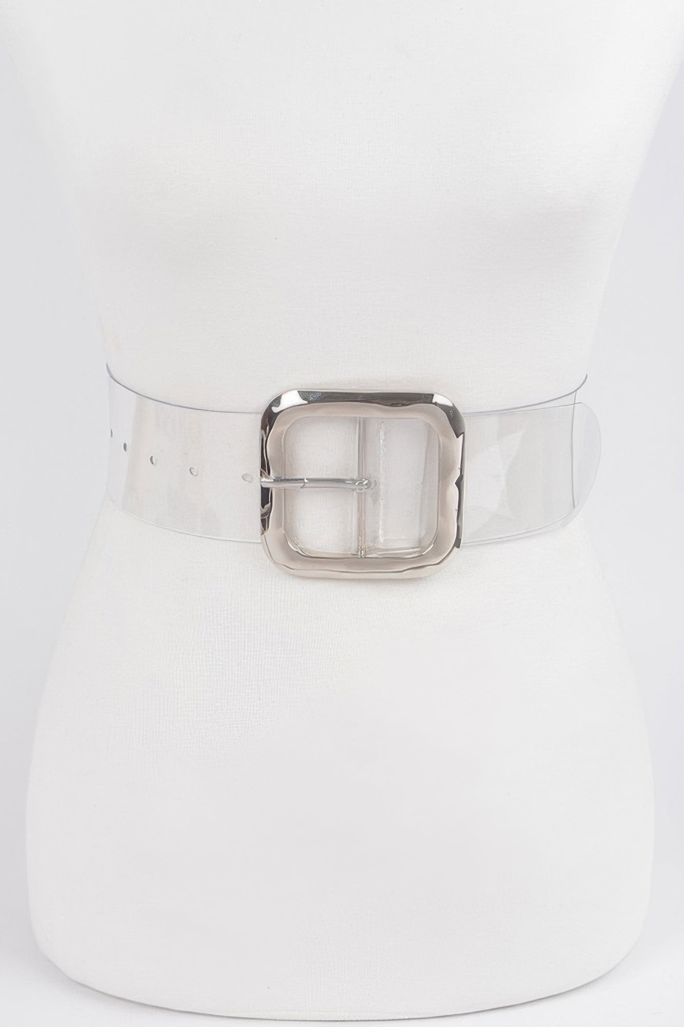 Transparent metal buckle belt with silver square buckle