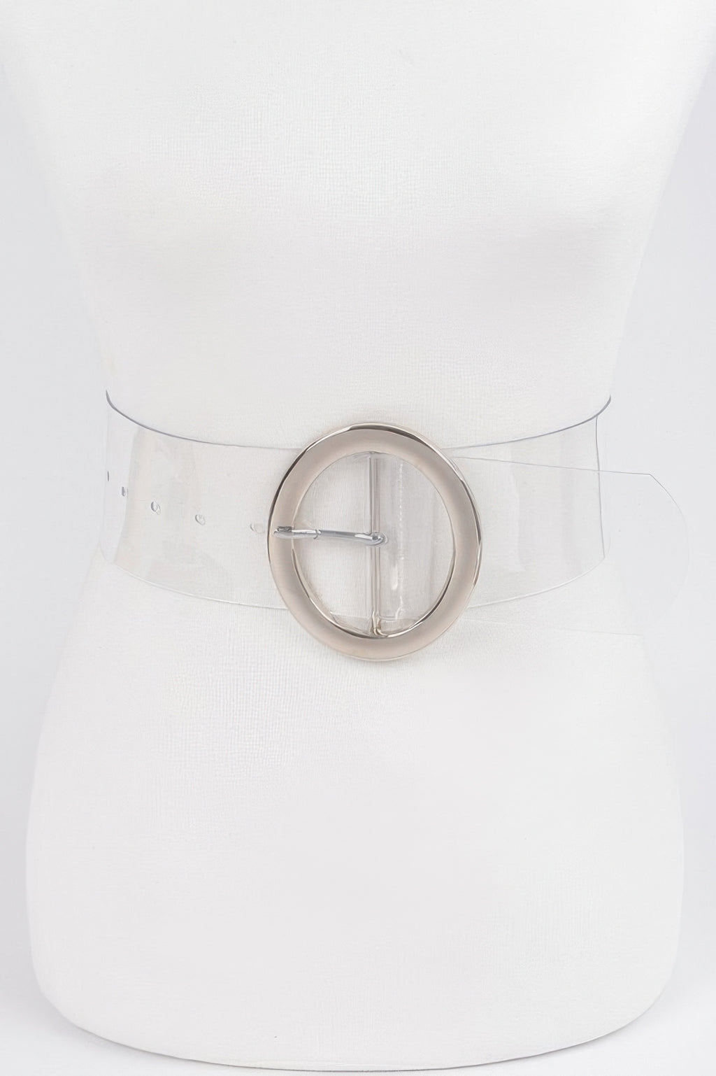 Transparent Round Buckle Belt with silver-tone round clasp