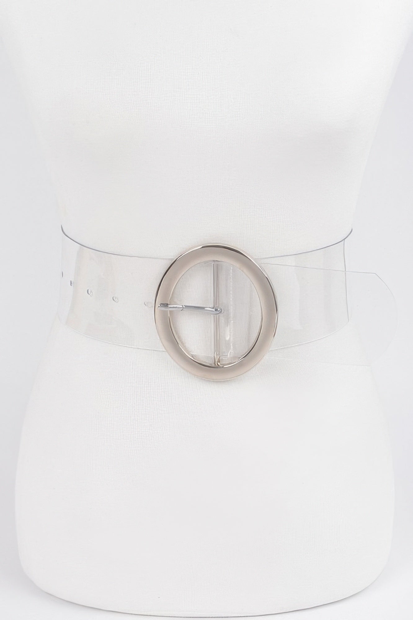 Transparent Round Buckle Belt with silver-tone round clasp