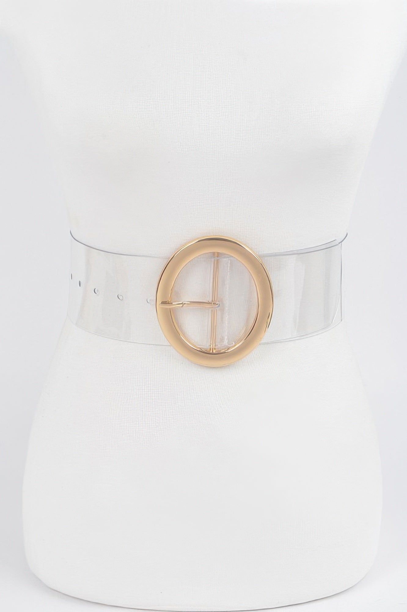 Transparent Round Buckle Belt with gold-tone round clasp